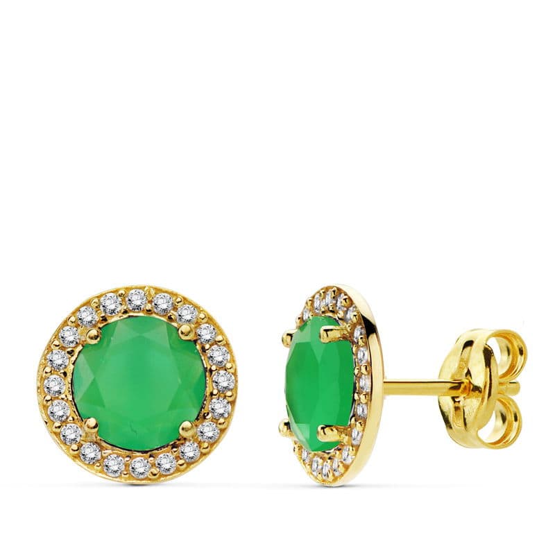 Pendientes Piedra Verde Circonita 9 mm de oro amarillo 18K