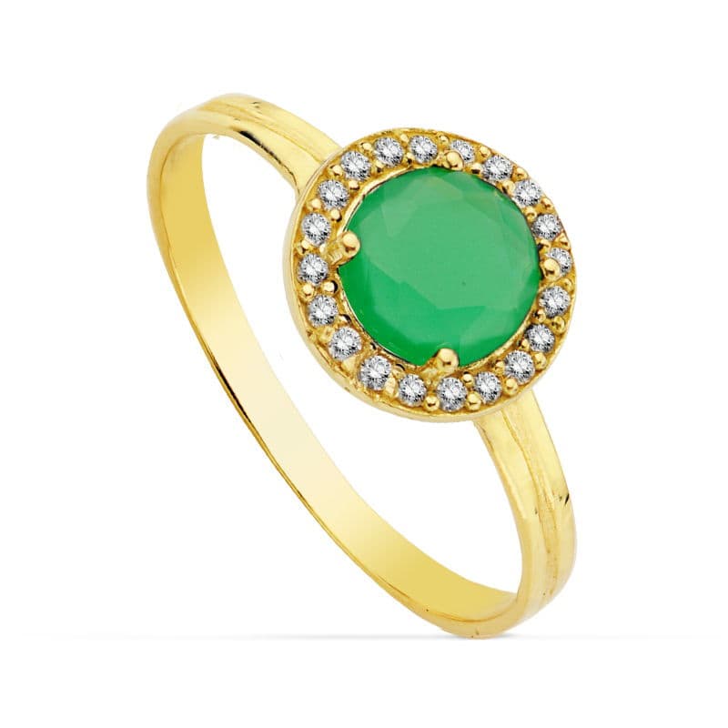 Sortija Motivo Redondo Circonita Verde 6 mm. Ancho: 9 mm de oro amarillo 18K