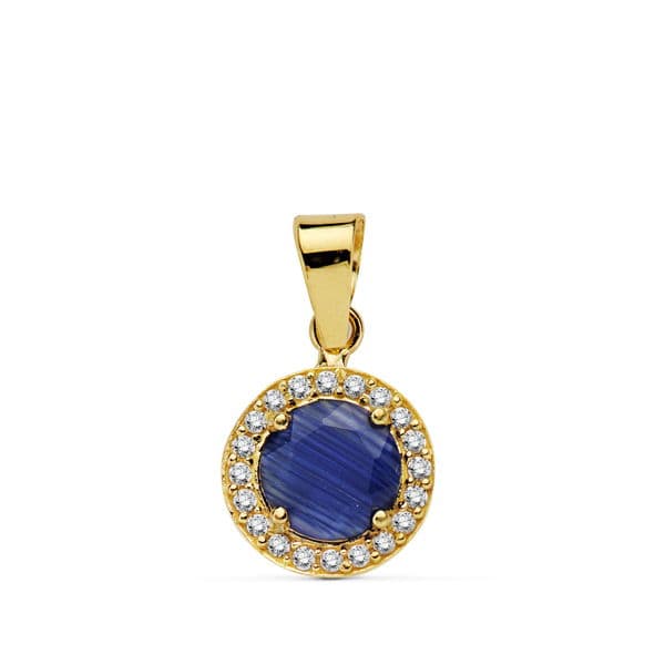 Colgante Piedra Azul 9 Mmcirconitas de oro amarillo 18K