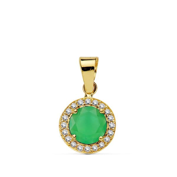 18K COLGANTE ORO AMARILLO PIEDRA VERDE 9 MM CIRCONITAS