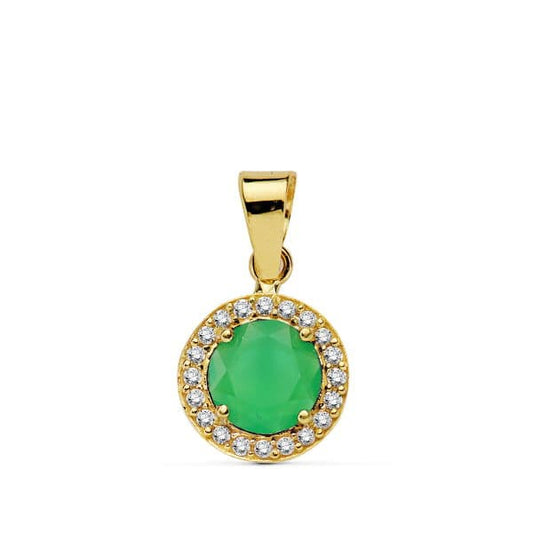 18K COLGANTE ORO AMARILLO PIEDRA VERDE 9 MM CIRCONITAS