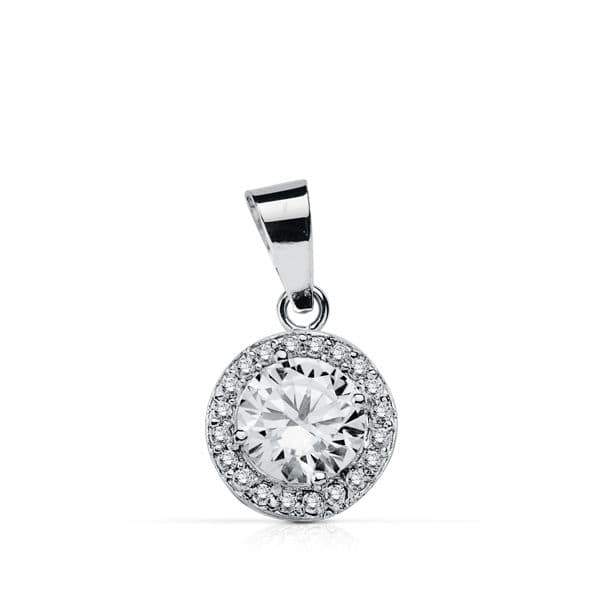 Colgante Redondo Circonita 9 mm de oro blanco 18K
