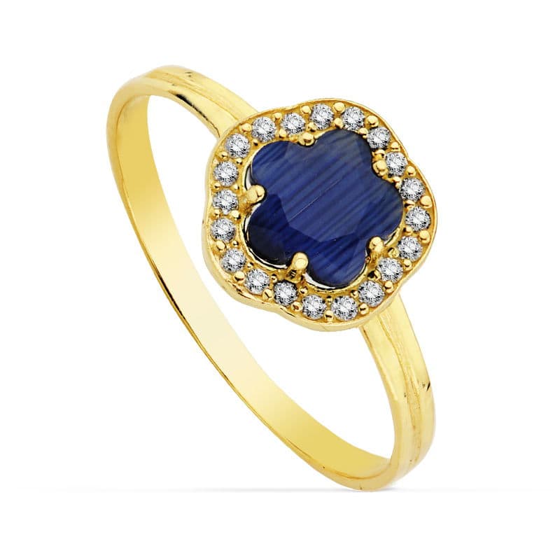 Sortija con Estrella y Circontia Azul. Ancho: 9 mm de oro amarillo 9K