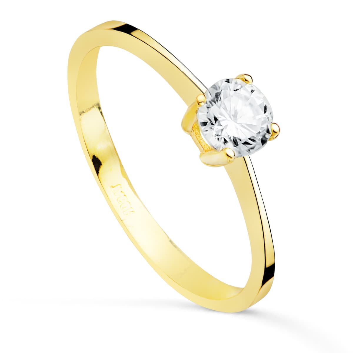 18K SOLITARIO ORO AMARILLO CUATRO GARRAS CON CIRCONITA 5 MM
