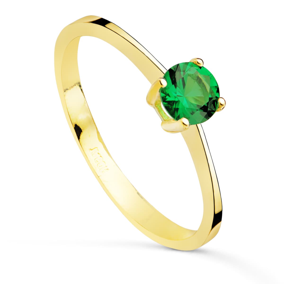 Solitario con Circonita Verde 4 Garras de 5 mm de oro amarillo 18K