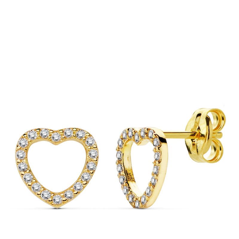 Pendientes Corazon Circonita 8x8 cm de oro amarillo 18K