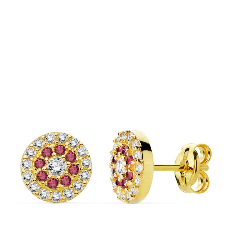 Pendientes Piedras Rojas 7 mm de oro amarillo 18K