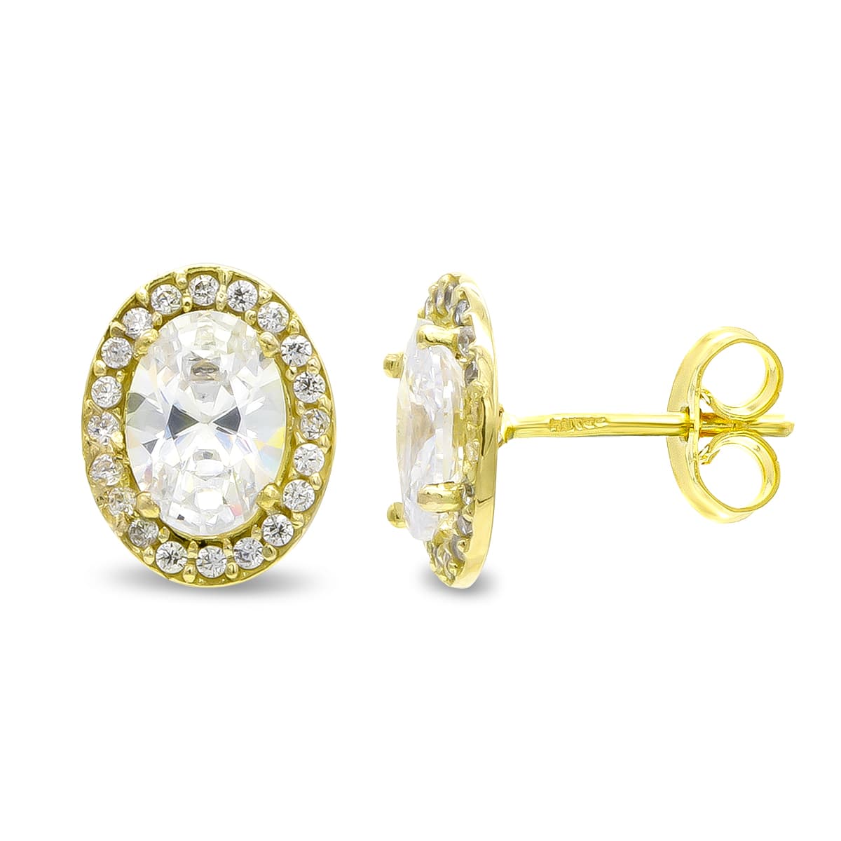 18K PENDIENTES ORO AMARILLO OVAL CIRCONITA 10X8 MM CIERRE PRESION