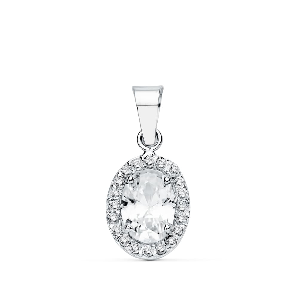 Colgante Oval Circonita 10 x 8 mm de oro blanco 18K