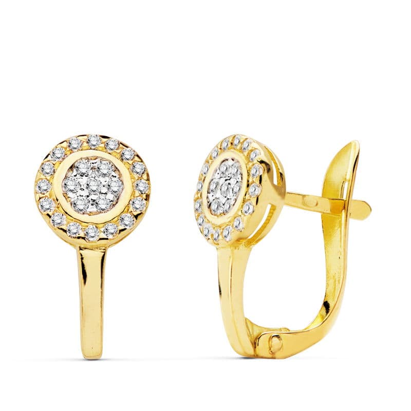 Pendientes Bicolor Circonita 12 x 7 mm 18K