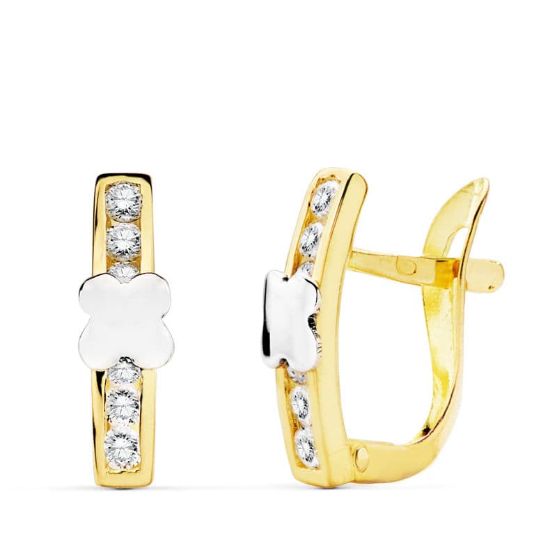 Pendientes Bicolor circonita 13 x 3 mm 18K
