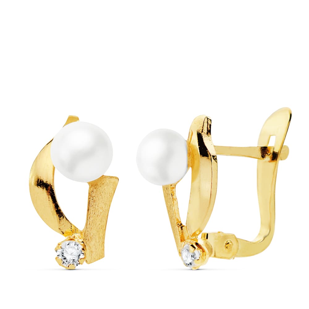 Pendientes Ocirconita 11 x 7 mm Perlas 4 mm de oro amarillo 18K