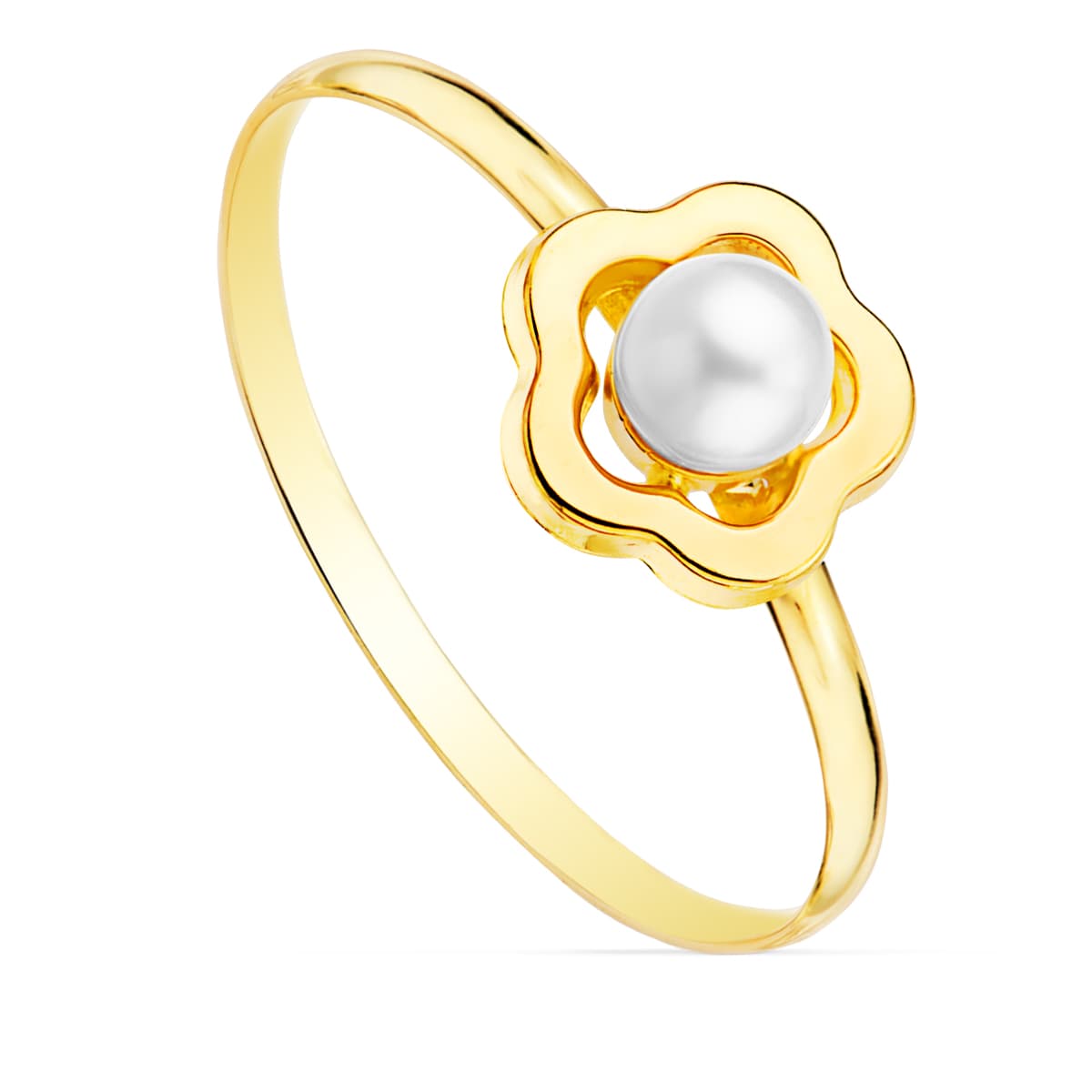 Sortija Comunion Flor 8 x 8 mm Perla 4 mm Ancho Cuerpo 1 mm de oro amarillo 18K
