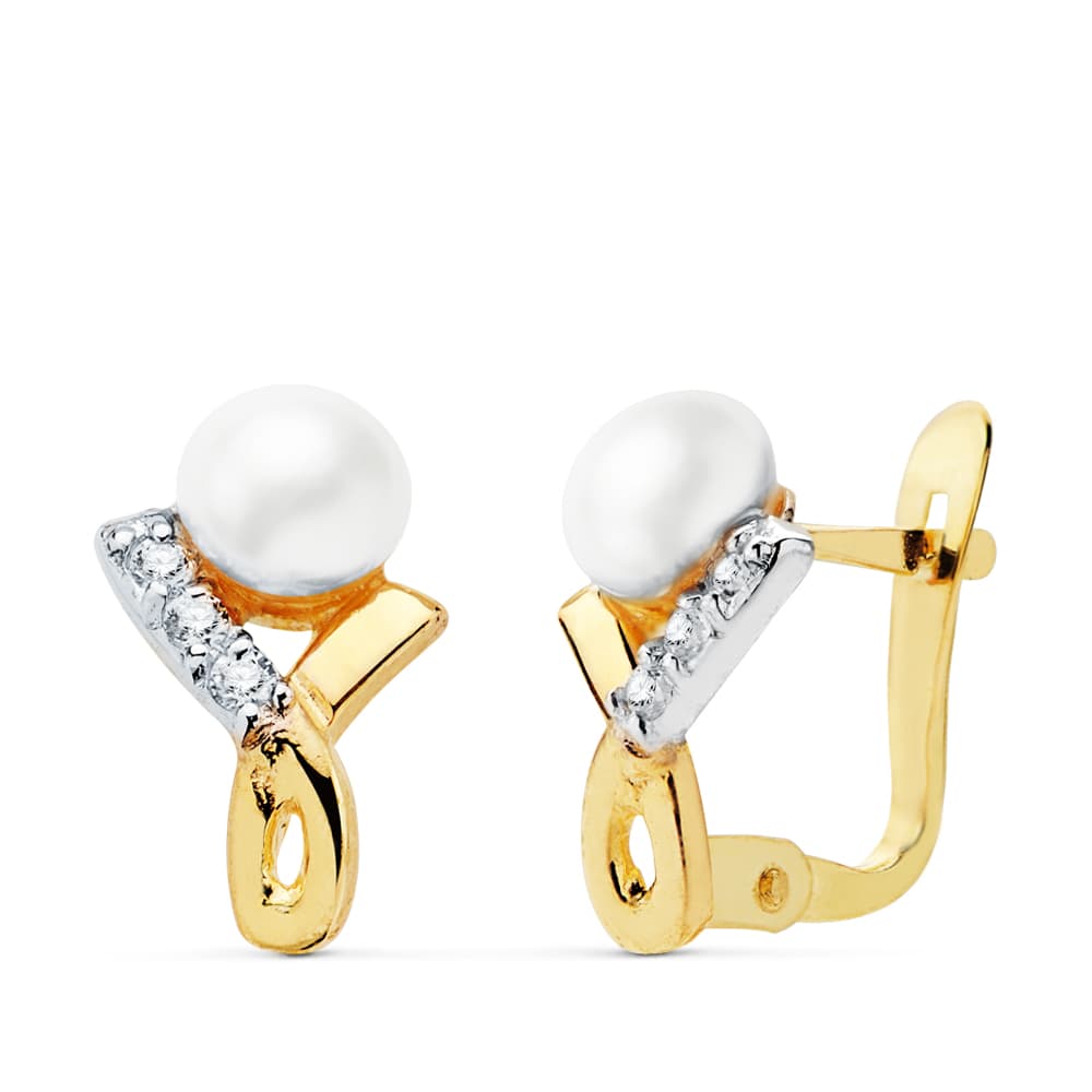 Pendientes Bicolor Circonita 11 x 7 mm 18K