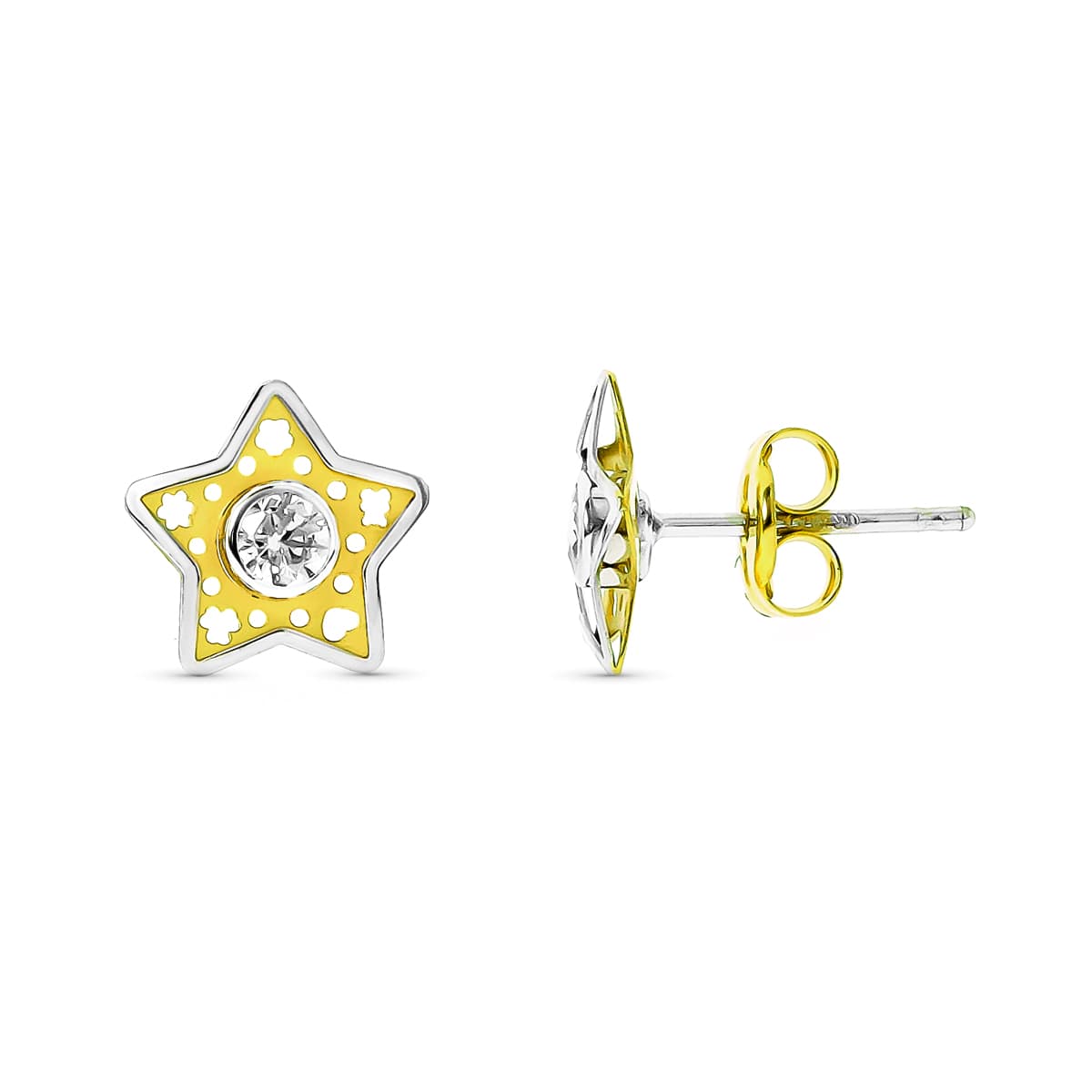 Pendientes Bicolor Comunion Estrella 18K