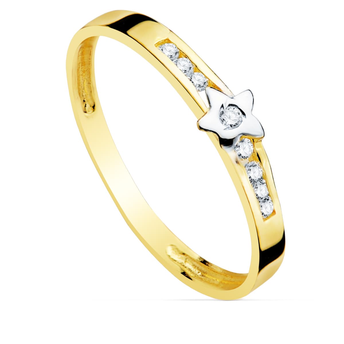 18K SORTIJA ORO BICOLOR FLOR CON CIRCONITA CARRIL. ANCHO: 4 MM
