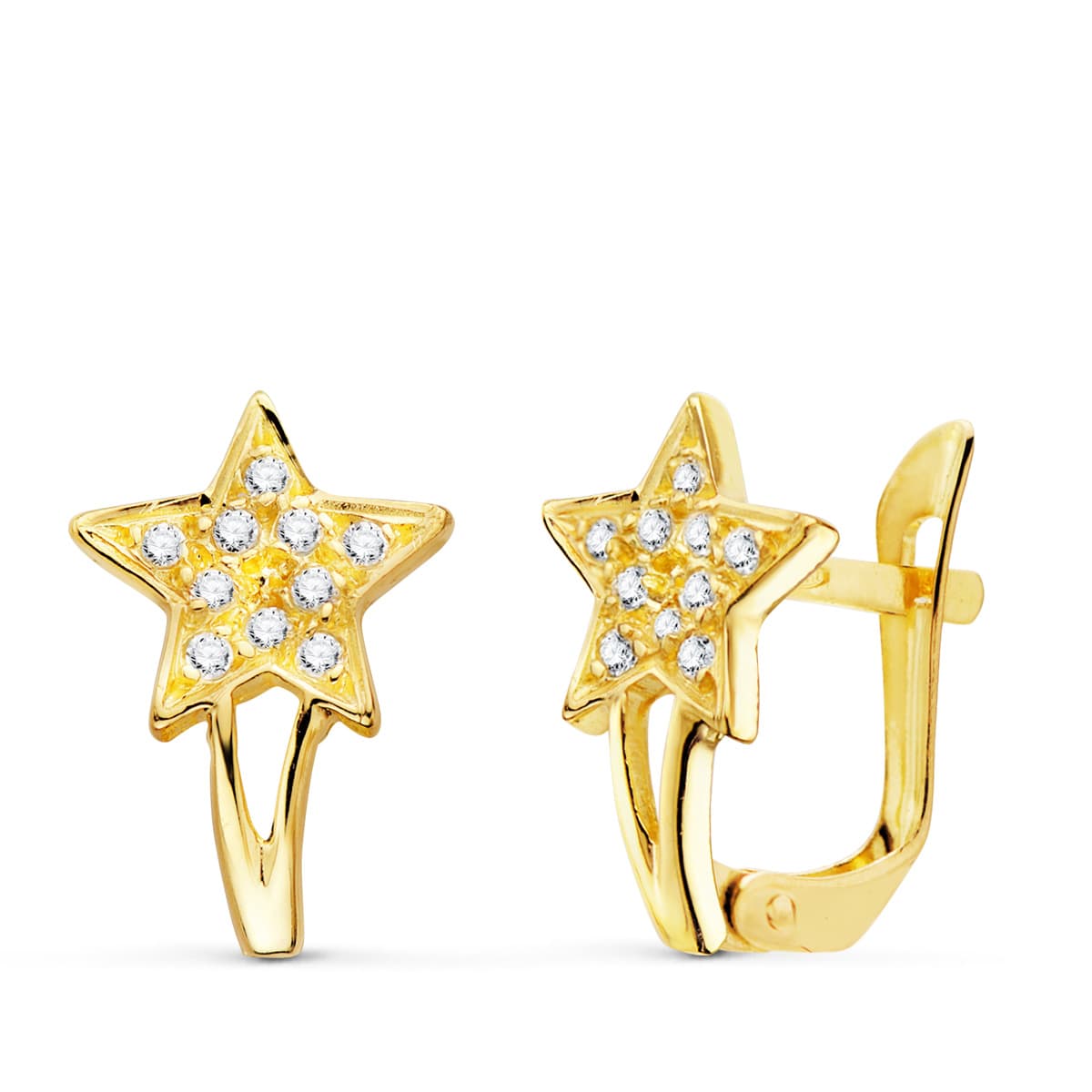 Pendientes Estrellas con Circonita 12 x 8 mm de oro amarillo 18K