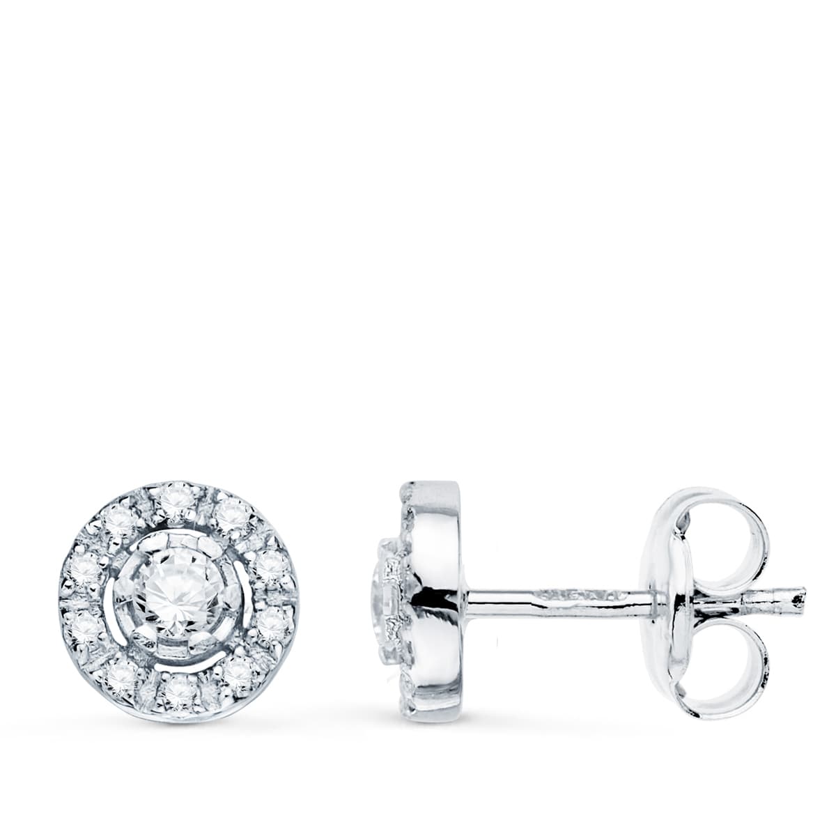 Pendientes Redondo con Circonita 7 mm de oro blanco 18K