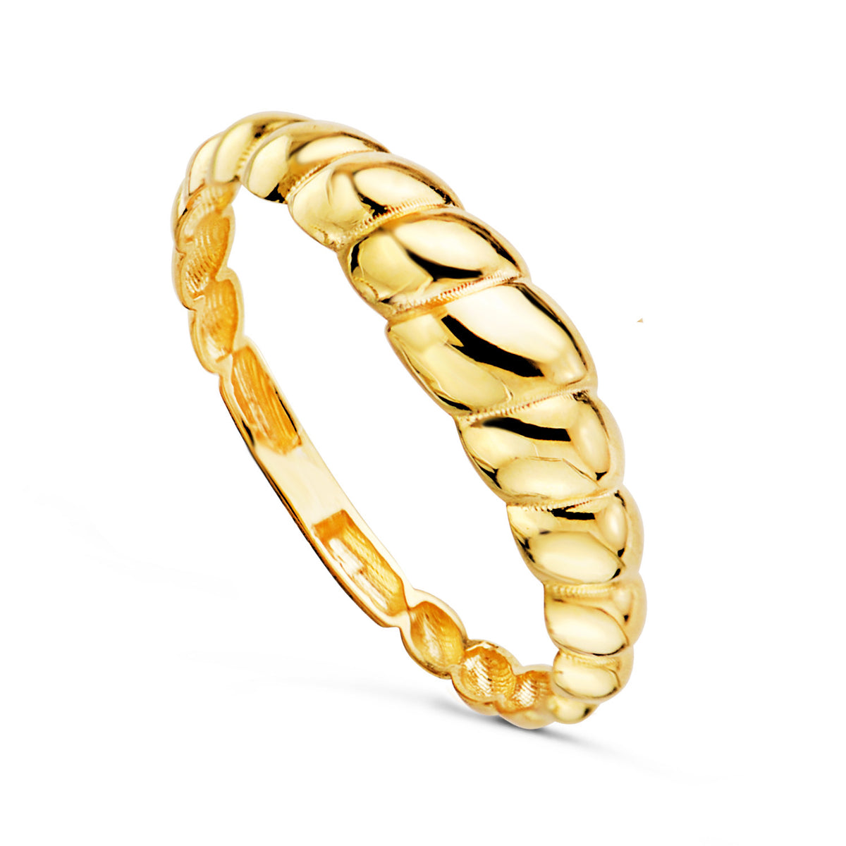 Sortija Croissant Gallones Brillo. Ancho: 4,5 mm de oro amarillo 18K