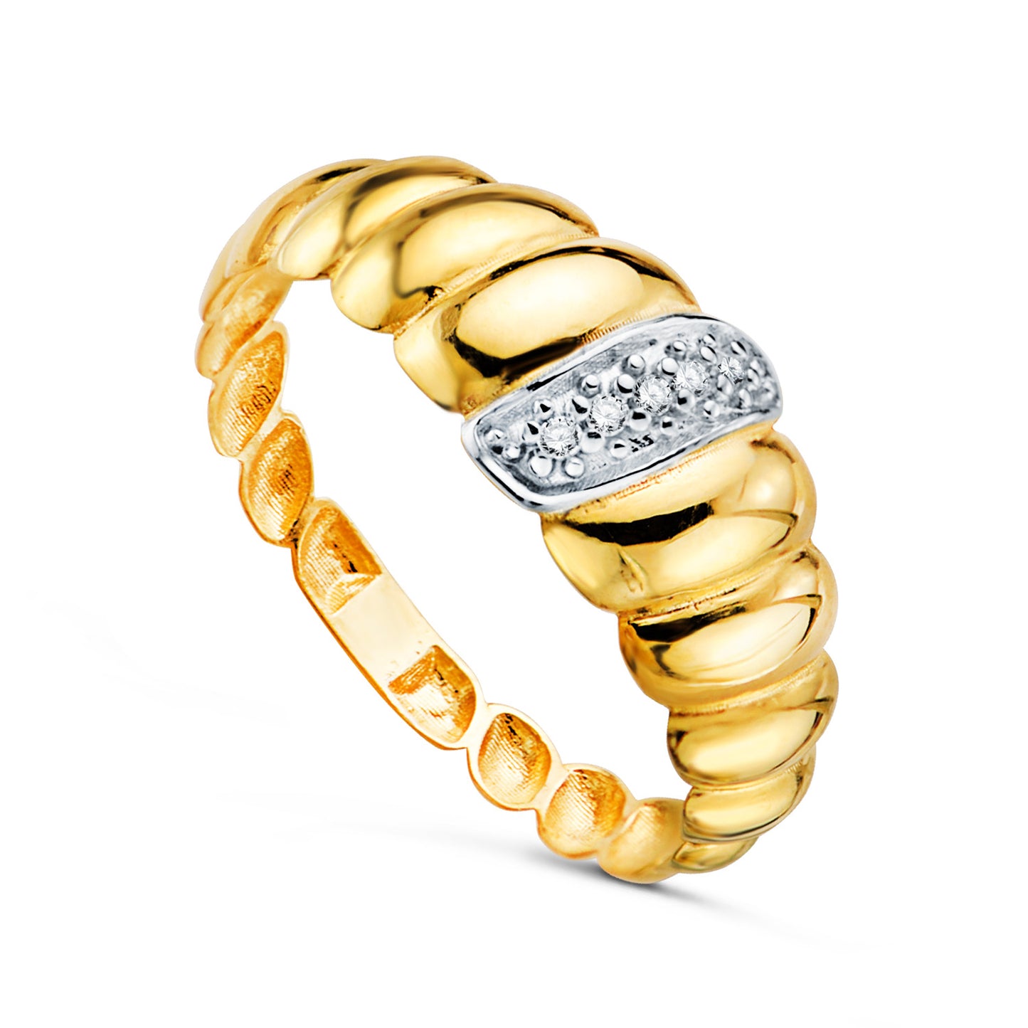 18K SORTIJA ORO AMARILLO CROISSANT GALLONES MOTIVO CON CIRCONITAS. ANCHO: 7.5 MM