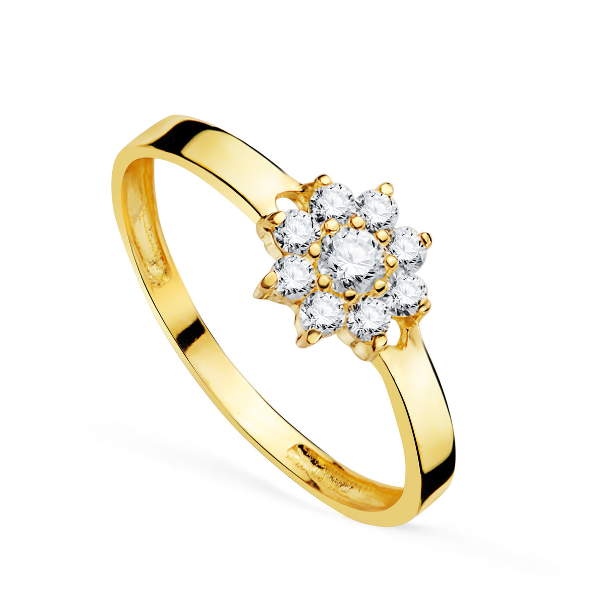 Sortija Cuajo con Circonitas 7 mm.ancho Cuerpo 2 mm de oro amarillo 18K