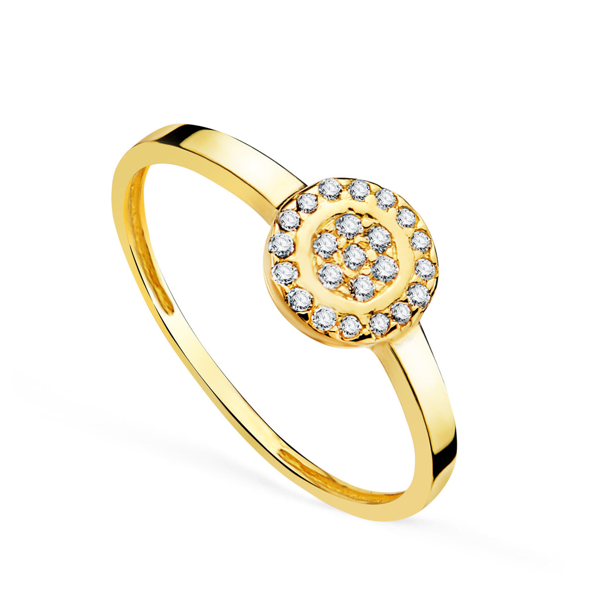 Sortija Motivo Redondo con Circonitas 7 mm.ancho Cuerpo 1,8 mm de oro amarillo 18K