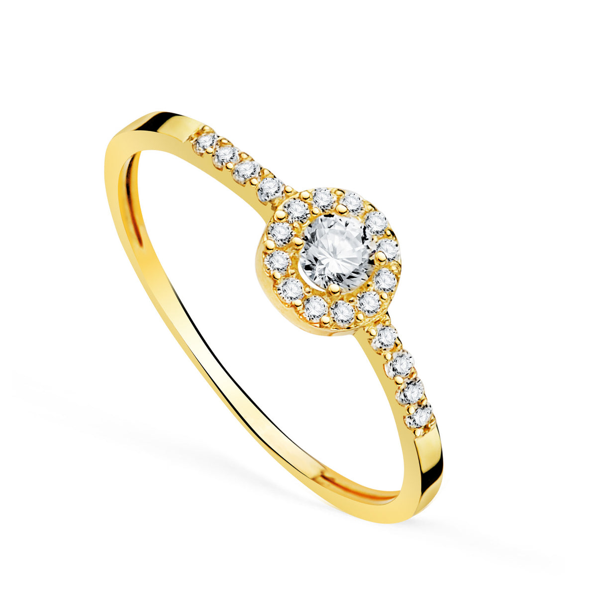 Sortija Cuajo con Circonitas 6 mm.ancho Cuerpo 1,5 mm de oro amarillo 18K