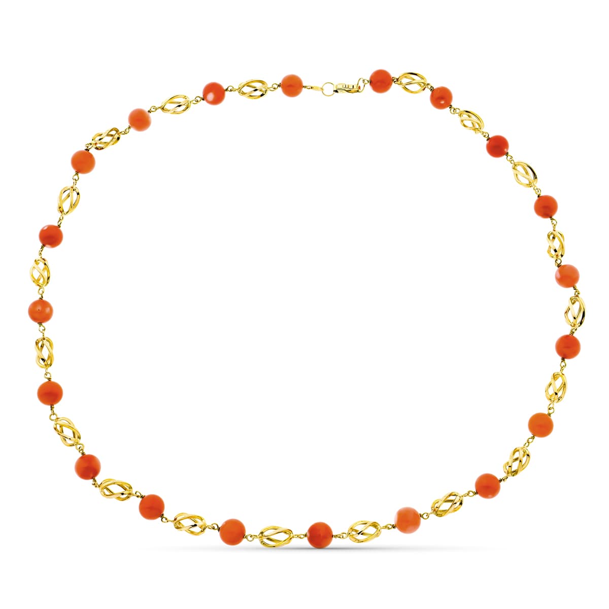 18K GARGANTILLA ORO AMARILLO JAULA CORAL FINO JAPONES 8 MM 50CM