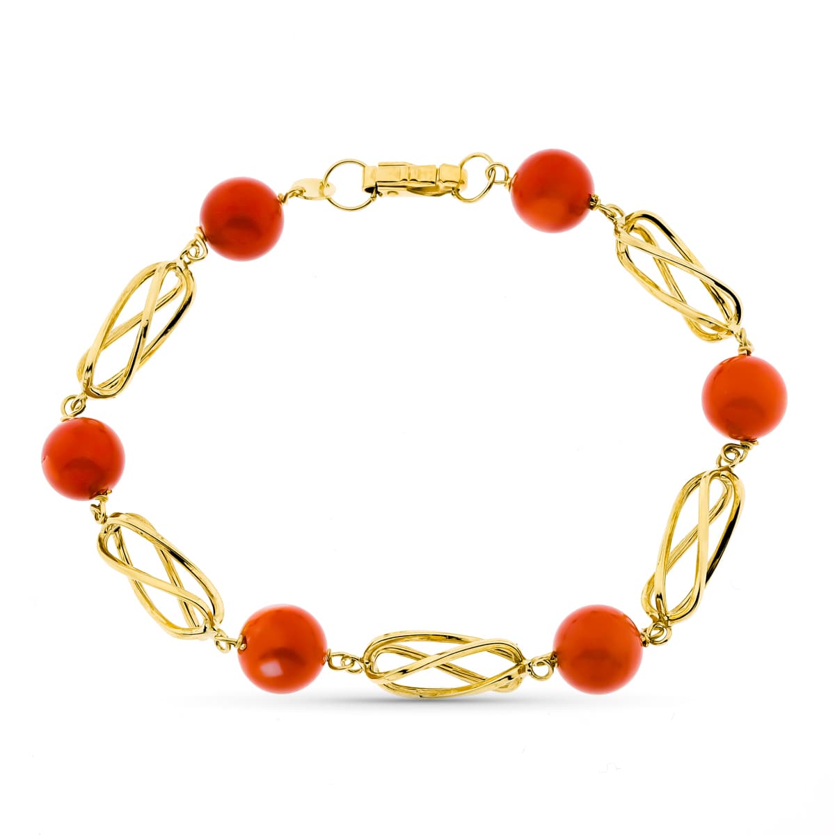 Pulsera Jaula Coral Fino Japones 8 mm 20,5 cm de oro amarillo 18K