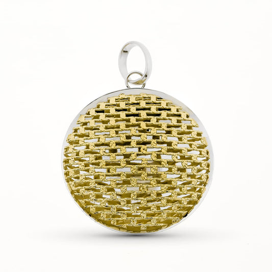 18K COLGANTE ORO BICOLOR CIRCULO CALADO 30 MM