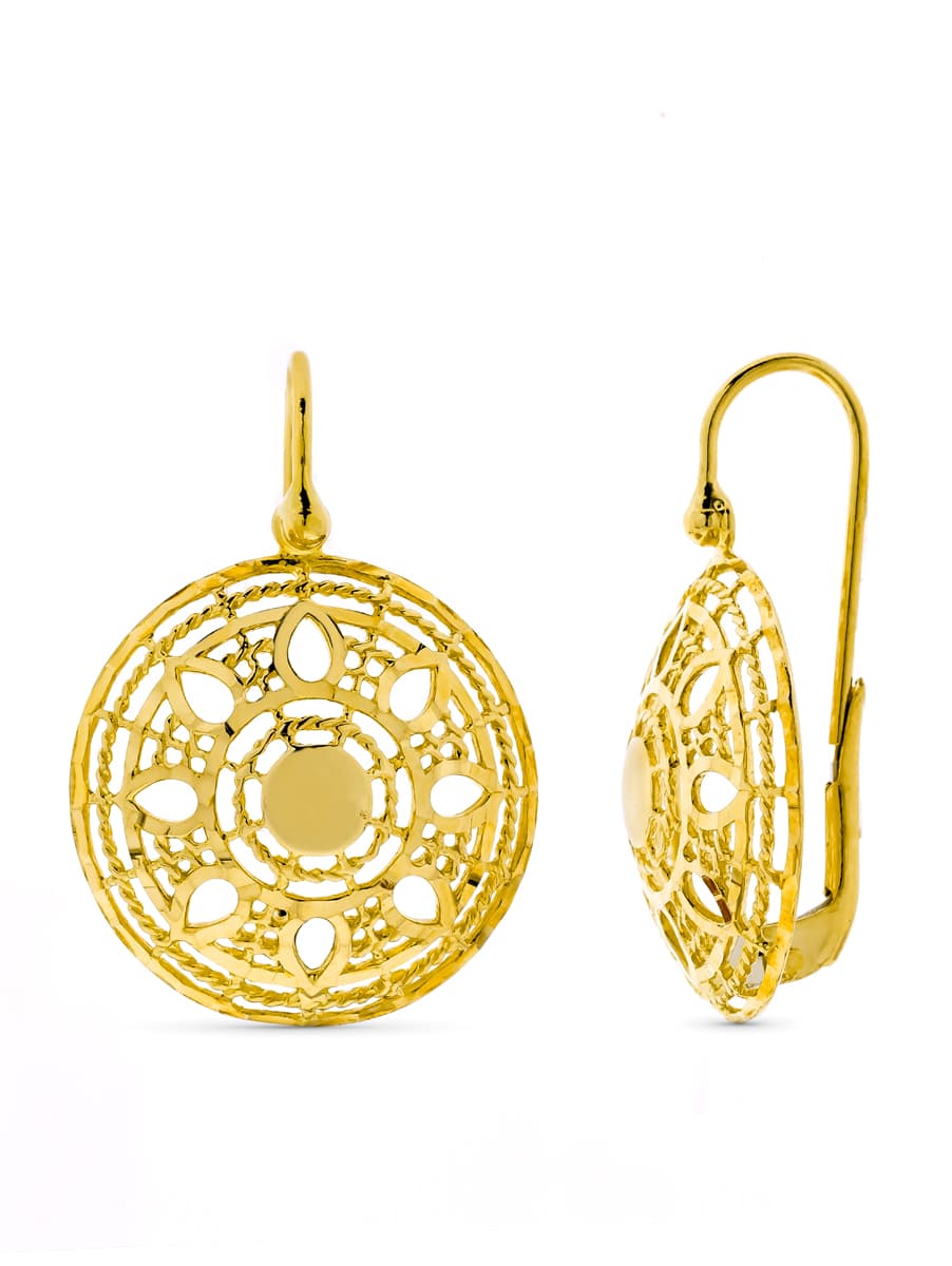 Pendientes Redondos Calados Cierre Gancho de oro amarillo 18K