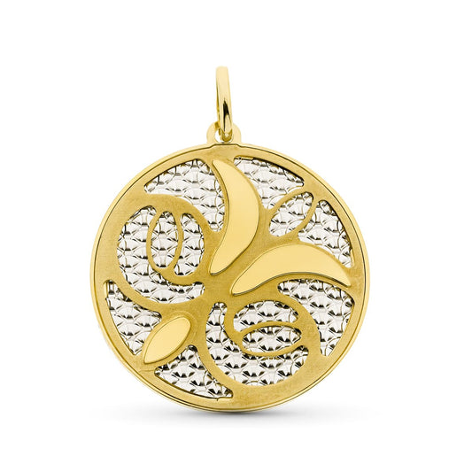 18K COLGANTE ORO BICOLOR CIRCULO MATE Y BRILLO 32 MM