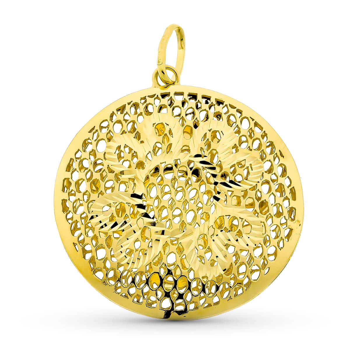 18K COLGANTE ORO AMARILLO CIRCULO CALADO 38X35 MM