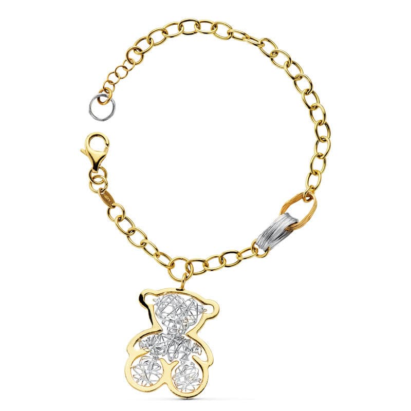 Pulsera Bicolor Oso 21,5 cm 18K