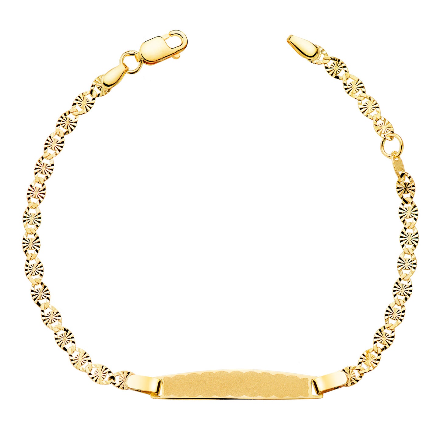 18K ESCLAVA ORO AMARILLO TALLADO MACIZO 2,8MM. PLACA CHAPA: 25X4MM. LARGO 14,5 2 CM