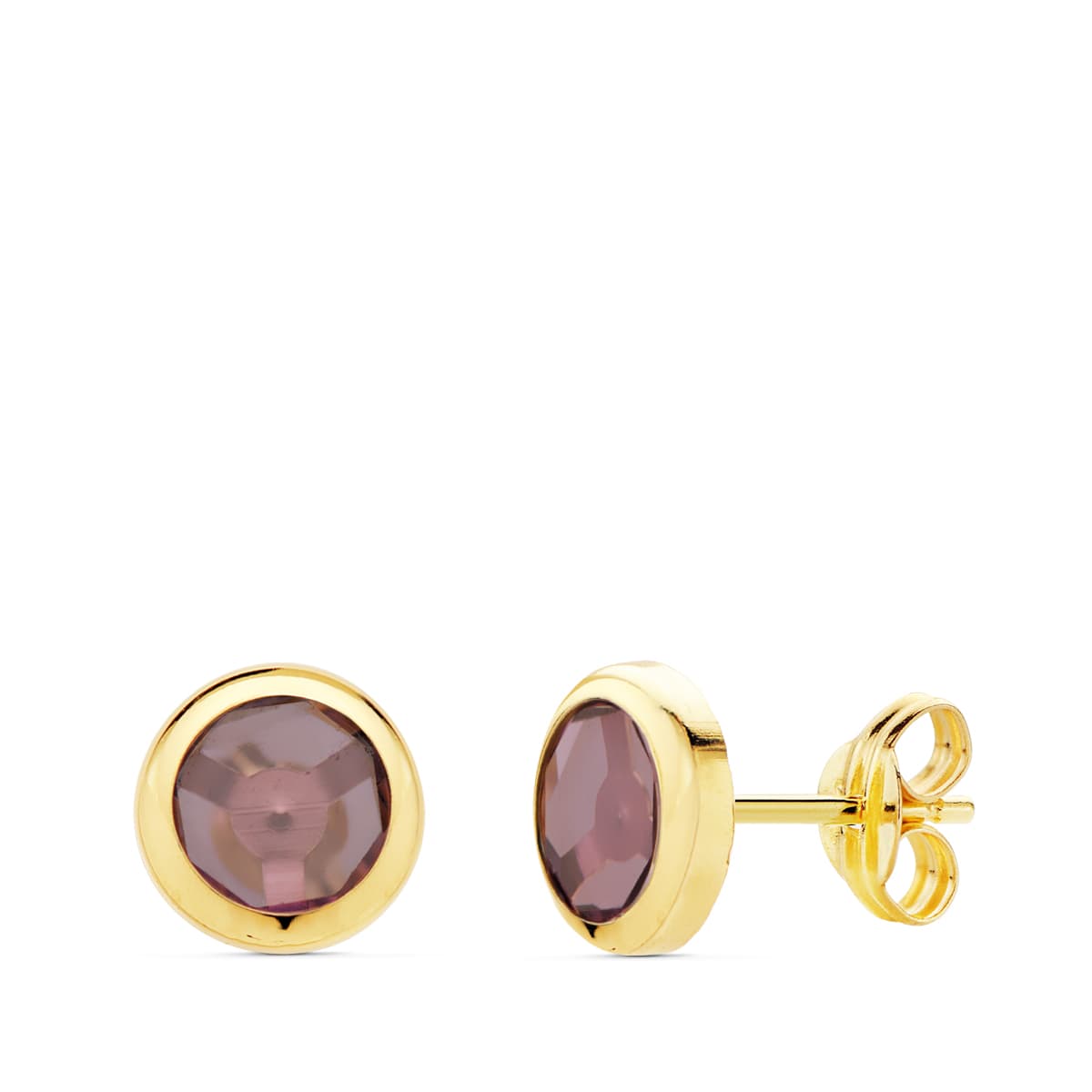 Pendientes Chaton Piedra Amatista 6,5 mm de oro amarillo 18K