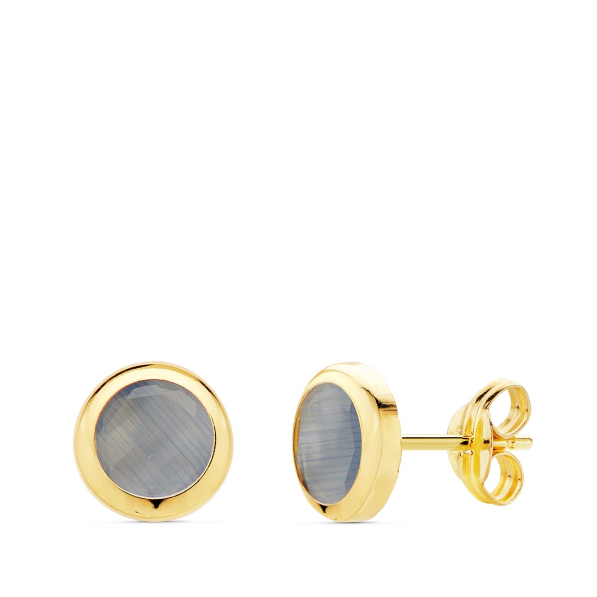 Pendientes Chaton Piedra Azul. 6,5 mm de oro amarillo 18K