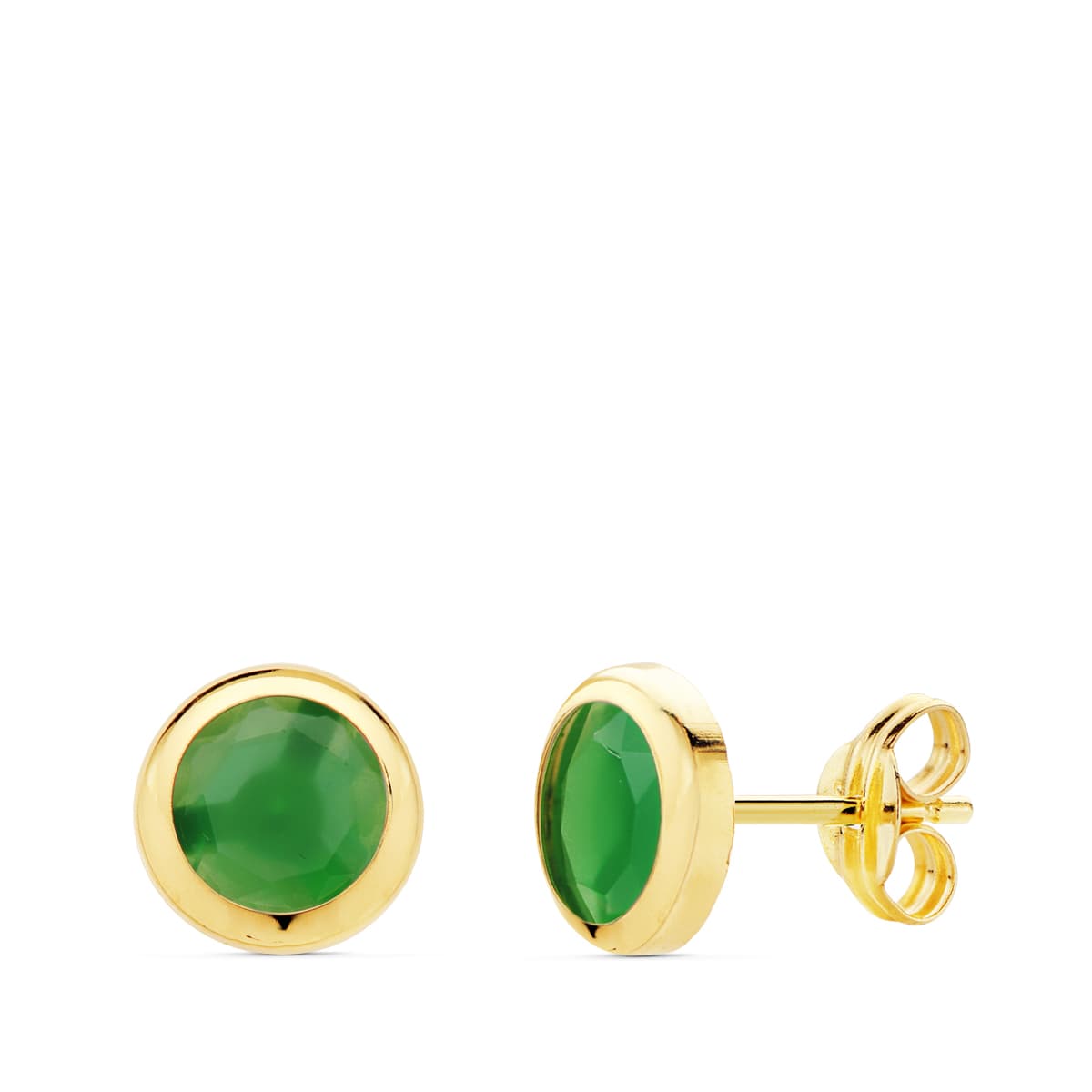 Pendientes Chaton Piedra Verde. 6,5 mm de oro amarillo 18K
