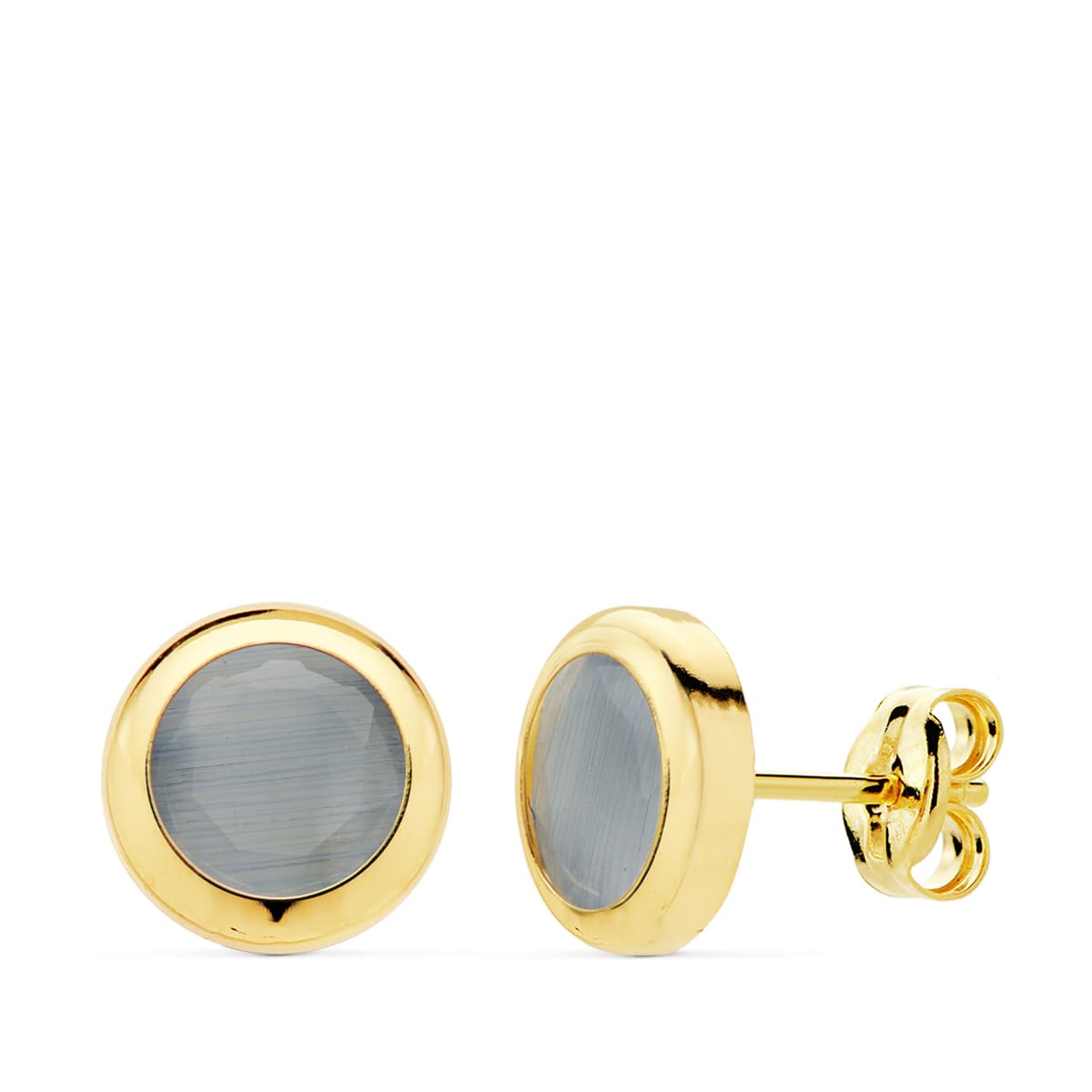 Pendientes Chaton Piedra Azul. 8,5 mm de oro amarillo 18K