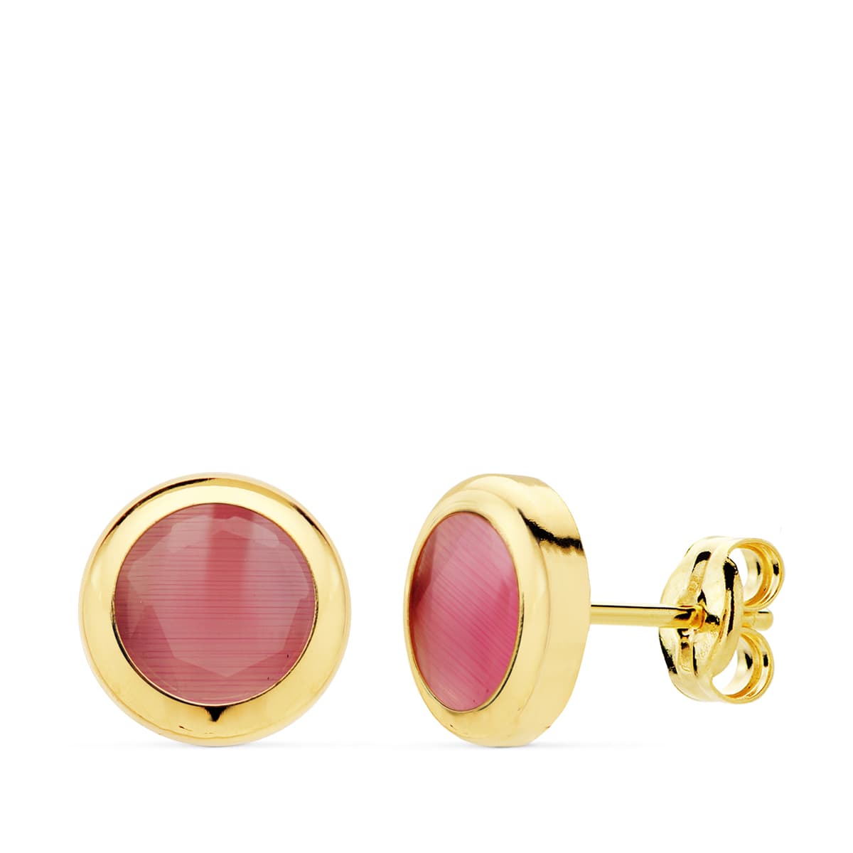 Pendientes Chaton Piedra Rosa 8,5 mm 18K