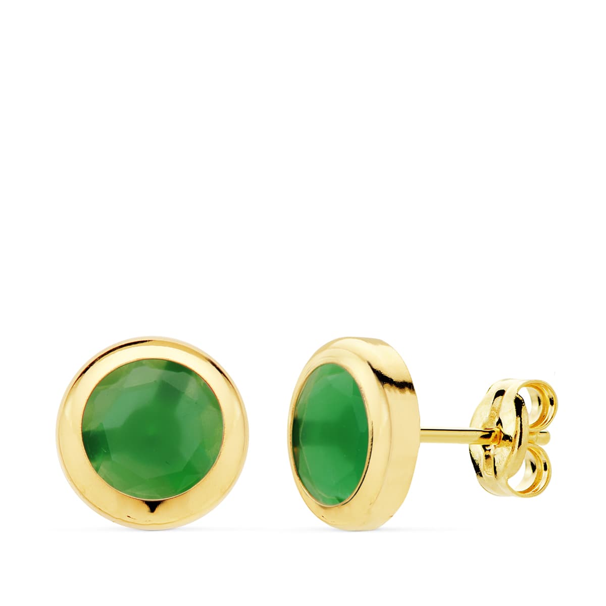 Pendientes Chaton Piedra Verde. 8,5 mm de oro amarillo 18K