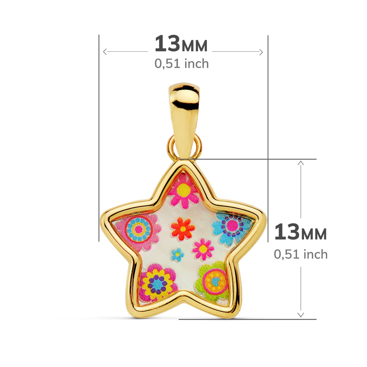 18K COLGANTE ORO AMARILLO ESTRELLA NACAR COLORES. 13X13 MM