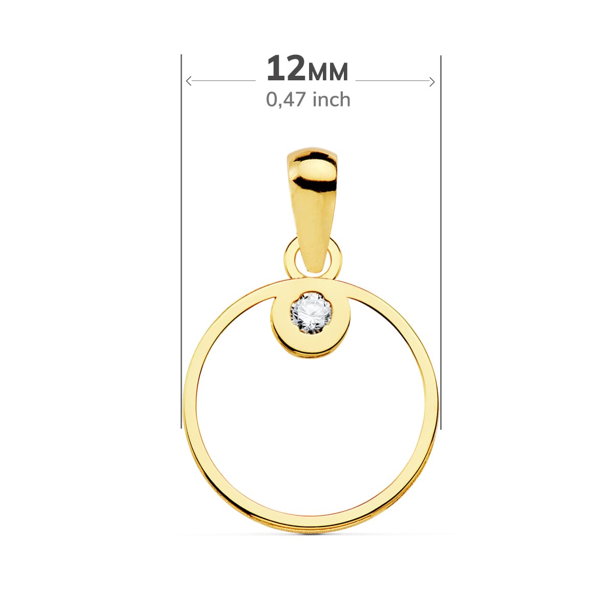 18K COLGANTE ORO AMARILLO CIRCULO CIRCONITA 12 MM