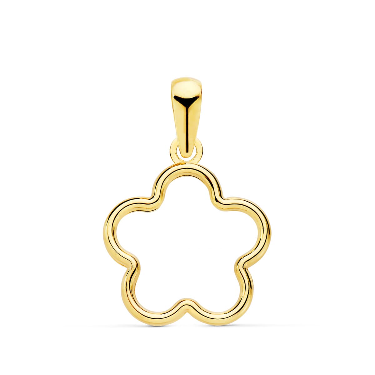 18K COLGANTE AMULETO ORO AMARILLO FLOR CERCO LISO 12X12 MM