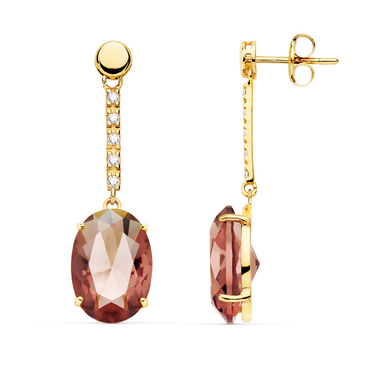 Pendientes Piedra Oval Color Alejandrita 35 x 10 mm de oro amarillo 18K