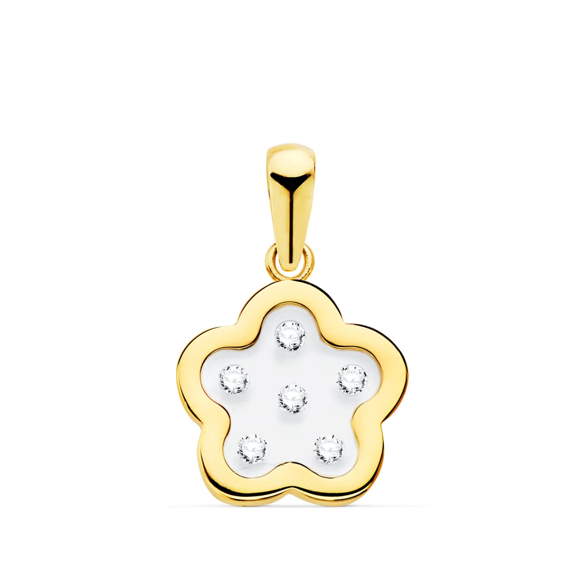 Colgante Amuleto Flor Airshine Transparente con Circonita 11 x 11 mm de oro amarillo 18K