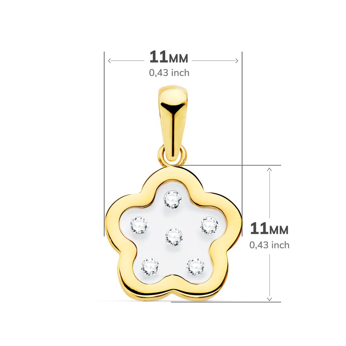 18K COLGANTE ORO AMARILLO FLOR AIRSHINE TRANSPARENTE CON CIRCONITA 11X11 MM