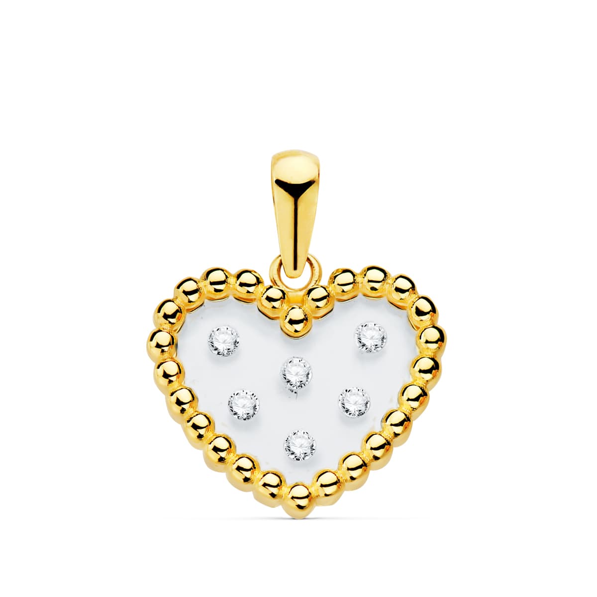 18K COLGANTE ORO AMARILLO CORAZON AIRSHINE TRANSPARENTE CON CIRCONITA 14X12 MM C. AMOR
