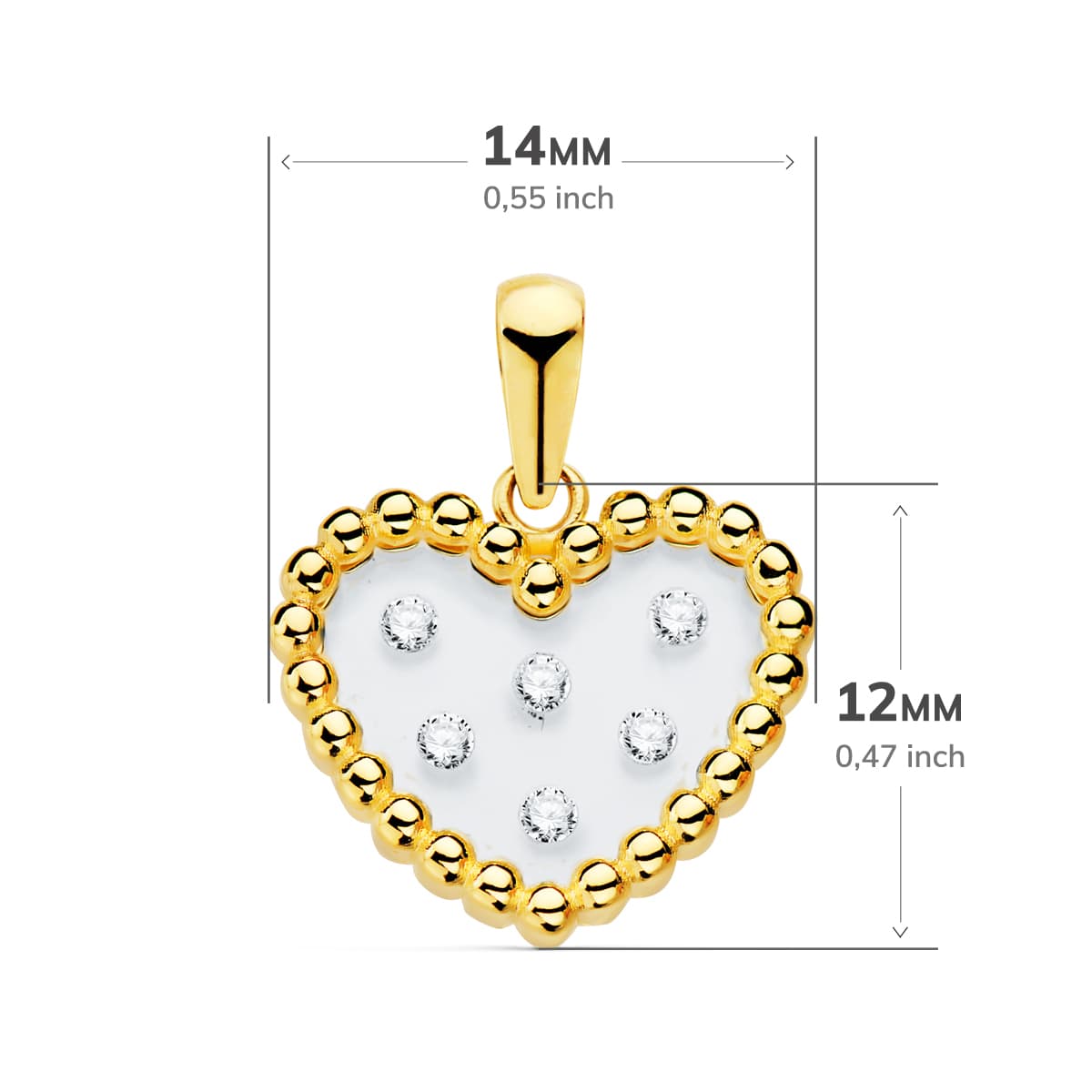 18K COLGANTE ORO AMARILLO CORAZON AIRSHINE TRANSPARENTE CON CIRCONITA 14X12 MM