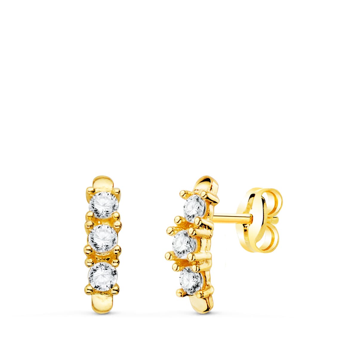 Pendientes Circonita con Garras 9,5 x 2,5 mm presión de oro amarillo 18K